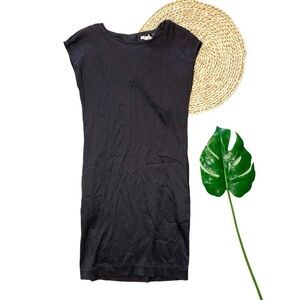 LC Lauren Conrad Solid Black Pocketed Form Fitting Sleeve Dress Size 12